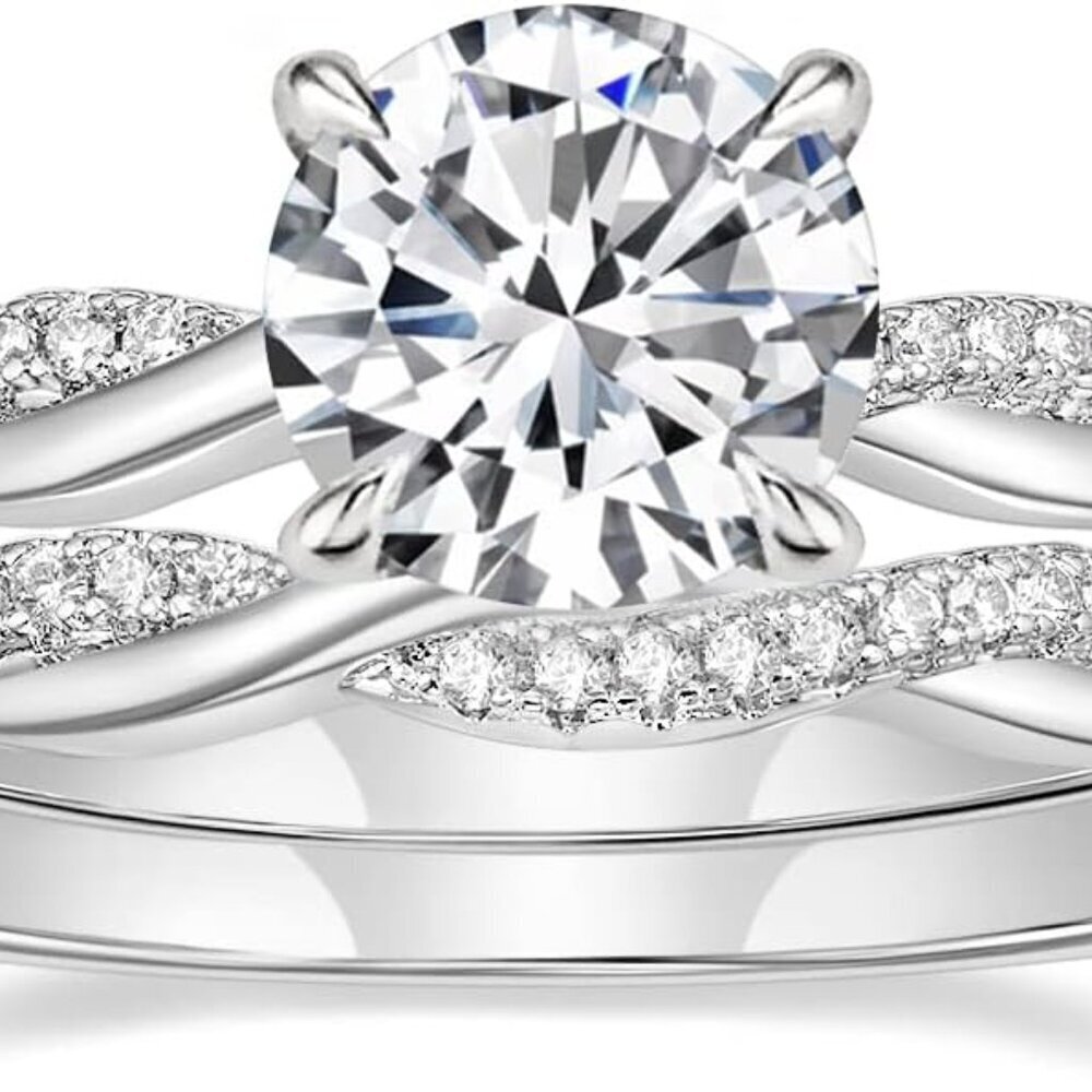 Women’s 1.5ct Cubic Zirconia Engagement Ring Set Silver Size 7